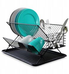 Vilde Konyhai Szárítógép edénycsepegtető tányérok bögrék kétszintes fekete (5904316482961)