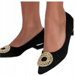 Casu Női Balerinacipő Divatos Díszítéssel Bőr Talpbetét Fekete Lapos Spicc R 37 (D23X7/B)