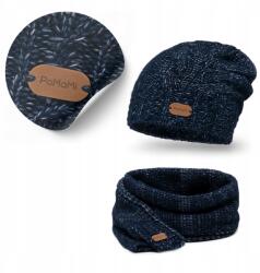 PaMaMi Sötétkék Téli Szett, Női Merino Sapka, hosszú sál (Elegancki Wełniany Szal Ciepły z Czapką)
