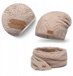 PaMaMi Bézs Téli Női Hupikék Törpikék Sapka és Sál Szett, gyapjú (Modny Szalik Damski Wełniany z Czapką)