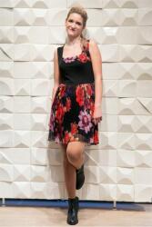 Desigual Virágmintás Ruha, Size XL 42, fekete, 78% poliészter, 21% viszkóz