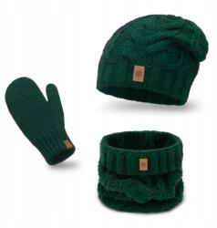 PaMaMi Téli Szett, Női Sapka, Kémény, Kesztyű, Zöld, PaMaMi (Zestaw 3w1 Czapka Komin Rękawiczki Damskie)