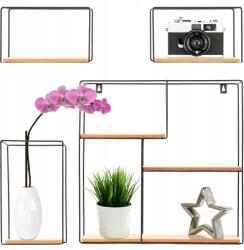 Tutumi Fali Polcok, fém, fa, 4db-os szett, Loft stílus, 48×48×10cm (HOM-09878)