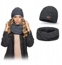 PaMaMi Női Téli Szett, gyapjú, polár bélés, 55-58cm fejkörfogat, grafit színű (Przylegająca Czapka Damska z Kominem Zestaw)