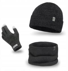 PaMaMi Férfi Szürke Téli Szett, kémény, sapka, kesztyű (Klasyczny Komplet Zimowy Męski Ciepły)