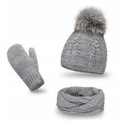 PaMaMi Téli szett Női Univerzális Polár Sapka Tuba Kesztyű (Modna Czapka z Pomponem Komin Zimowy Rękawice)