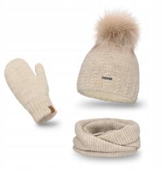 PaMaMi Téli szett, sapka, kémény, kesztyű, bézs, polár bélés (Zestaw Jesienno-Zimowy 3w1 Ocieplany)