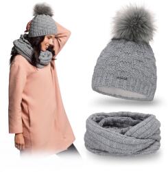 PaMaMi Női téli szett, polár bélés, pompon sapka, kémény, 55-58cm fejre (Zestaw Jesienno-Zimowy Komin z Czapką Ciepłą)