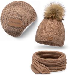 PaMaMi Barna Téli szett, PaMaMi, merinó gyapjú, sapka, sál, univerzális (Zestaw Damski 2w1 Jesienno-Zimowy Ciepły)