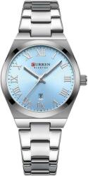 Curren Ceas Dama CURREN 9095L Elegant, Quartz, Cadran Albastru, Bratara si Carcasa Argintie, Calendar, Rezistent la Apa 3 ATM Ceas