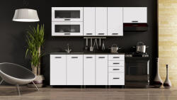 Mindigbútor Anton konyhaszekrény 240cm fehér színben fekete fogantyúval - smartbutor