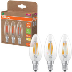 OSRAM E14 LED gyertya, 2, 2W, 470 lm, 2700 K, melegfehér, áttetsző üveg-40 W izzó helyett, 3 darabos - Superstar+ Classic B filament (4099854338717)