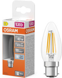 OSRAM B22d LED 3, 4W, 470 lm, 4000 K, hidegfehér, áttetsző üveg-40 W izzó helyett - Star Classic B filament (4099854468674)