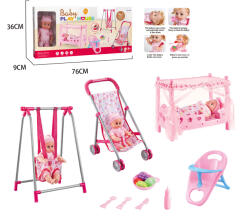 Mamido Set pentru păpușă 9 în 1 - păpușă, cărucior, pătuț, scaun, balansoar și accesorii