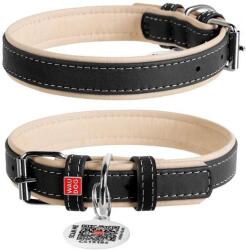 COLLAR Zgardă din piele Soft pentru câini - 27 - 36cm, 15mm, negru-bej
