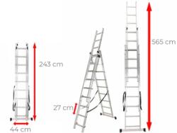 Ztrust scara multifunctionala cu 3 segmente 3 x 9 trepte | 5, 65 m | Aluminiu (TL309)
