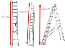 Ztrust scara multifunctionala cu 3 segmente 3 x 11 trepte | Aluminiu (TL311)