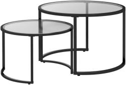 HomCom 2 db-os rakásolható dohányzóasztal szett üvegből és acélból, Ø70x47, 5 cm és Ø54 x 42, 5 cm, fekete