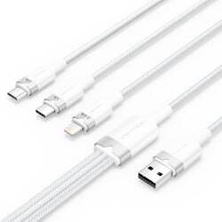 Vention USB-A 2.0/M - USB-C/Lightning/Micro USB-B, 1, 5m, (fehér, 3A, 3in1), kábel