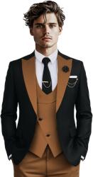 MBrands férfi 3 részes öltöny, egygombos záródás, fekete-barna S méret