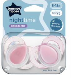 Tommee Tippee Suzete ortodontice Night Time, 6-18 luni, 2 bucati, roz, Tommee Tippee