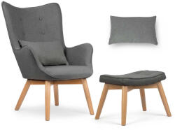 Sofotel Lábtartós fotel, Sofotel Norse, szürke, lábtartóval, füles kialakítás, kárpitozott, bükkfa, filccel alábélelt lábak, levehető huzatú párna, skandináv stílus (TE2044)