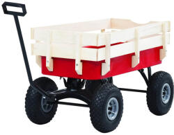  Négykerekű kocsi, 96 × 48 × 51, 5 cm, 150 kg teherbírás, elforduló első tengely, pumpálható gumikerekek, fém váz, fa oldalfalak (HOP1001479)