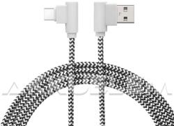  USB Adatkábel + töltő 2m USB TYPE-C Gamer 90° fehér-fekete (55444c-bw)