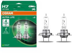 OSRAM Ultra Life H7 halogén fényszórólámpa, 12V, 1500 lumen, hosszú élettartam akár négyszeres, ezüst fej (4062172387613)