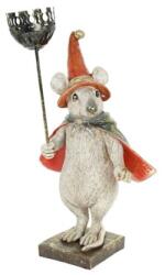  Dekoráció Egér kalapban gyertyatartóval, álló poly 18, 5x16x32 cm arany, narancssárga (122265)