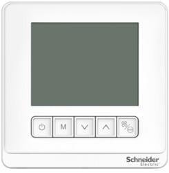 Schneider Electric Termostat, Spacelogic, ventiloconvector pornit/oprit, autonom, LCD 5 butoane, 4P, 3 ventilatoare, senzor extern, 240V, alb (TC903-3A4DLSA)