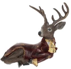  Dekoráció Szarvas ruhában, fekvő poly 39, 5x22x35 cm barna, bordó (113975)