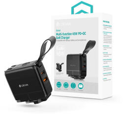 DEVIA Global 45W PD+QC hálózati gyorstöltő utazó adapter (CN/JP/US/EU/UK/AU) - fekete (ST130814)
