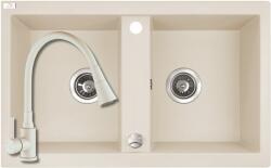 Laveo SBB_J20T+BCK_J62K - LAVEO BARBADOS 780X480 2 medencés gránit mosogató dugókiemelővel jázmin + LAVEO CORIA zuhanyváltós jázmin csaptelep szett (SBB_J20T+BCK_J62K)