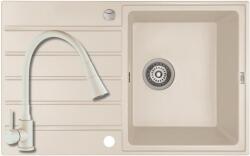 Laveo SBM_J11T+BCK_J62K - LAVEO Margarita 50 csepptálcás gránit mosogató dugókiemelővel 790X490 jázmin +LAVEO CORIA zuhanyváltós jázmin csaptelep szett (SBM_J11T+BCK_J62K)