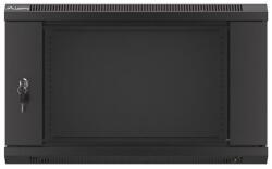 Lanberg WF01-6406-10B 19" 6U SZÉL: 600mm MÉLY: 450mm MAG: 379mm lapraszerelt üvegajtós fekete fali rack szekrény (WF01-6406-10B) - procompkft