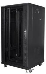 Lanberg FF01-6622-12B 19" 22U SZÉL: 600mm MÉLY: 600mm MAG: 1159mm lapraszerelt üvegajtós fekete rack szekrény (FF01-6622-12B)