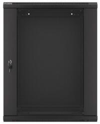 Lanberg WF01-6415-10B 19" 15U SZÉL: 600mm MÉLY: 450mm MAG: 774mm lapraszerelt üvegajtós fekete fali rack szekrény (WF01-6415-10B)
