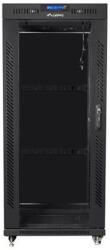 Lanberg FF01-6827-12BL 19" 27U SZÉL: 600mm MÉLY: 800mm MAG: 1431mm lapraszerelt LCD üvegajtós fekete rack szekrény (FF01-6827-12BL) - procompkft