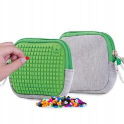 PIXIE CREW Kozmetikai cipzáras táska, szürke, zöld panel, ingyenes pixelek (PXA-07-24)