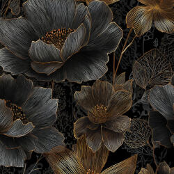 Takoy Gabardin anyag light fekete virágok Welt