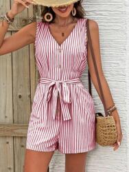 Shein Csíkos Overál, Size M, piros, 50% pamut, 50% poliészter