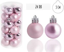  Karácsonyi, rózsaszín díszgömbök 24 db - 3 cm