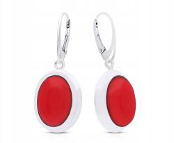 Tessoria Ezüst függő fülbevaló piros korallal, ovális, hosszú, 925-ös finomságú (221536)