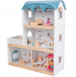  Fa babaház, lift, bútorok, 3 emberke, XXL méret (Drewniany domek dla lalek BLUE)