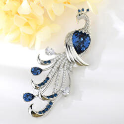  Platinával bevont csodaszép páva bross mélykék Swarovski kristállyal (0160. ) (G500494E20Y)