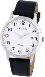 ASTRON 8046-7 férfi karóra, ezüst színű nemesacél tok, fekete színű bőrszíj, fehér számlap, keményített ásványüveg, quartz szerkezet, 50 m (5 ATM) vízállóság (8046-7) - astronora