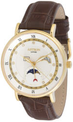 ASTRON 5509-8 férfi karóra, multifunkciós, arany színű nemesacél tok, barna bőrszíj, fehér számlap, zafír, quartz szerkezet, cseppmentes vízállóság (5509-8) - astronora