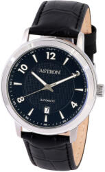 ASTRON 8052-1 férfi karóra, ezüst színű anemesacél tok, fekete színű bőrszíj, fekete számlap, keményített ásványüveg, mechanikus automata szerkezet, WR50M vízállóság (8052-1) - astronora