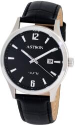 ASTRON 8039-1 férfi karóra, ezüst színű nemesacél tok, fekete bőrszíj, fekete számlap, keményített ásványüveg, quartz szerkezet, 100 m (10 ATM) vízállóság (8039-1) - astronora